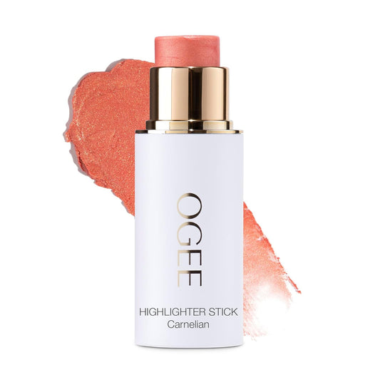 Ogee Sculpted Face Stick (CARNELIAN - SHEER LUMINOUS CORAL) Certified Organic Blush Stick - Multi-Use Cream Blush & Highlighter | alldaygood beauty