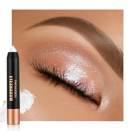 Monochrome Cream Glitter-Shimmer Eye Shadow Stick Palette makeup | 2-in-1 Eyeshadow & Eyeliner Pencil for Women | Waterproof, Vegan & Cruelty-Free | Sombras Para Ojos | 02 Shimmer White | alldaygood beauty