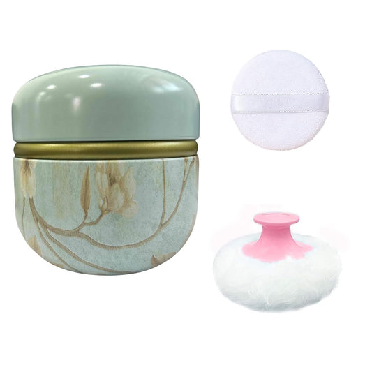 Body Powder Puff and Container for Dusting Powder, Women Powder Puff and Powder Case for Bath and Travel (Blue Future)