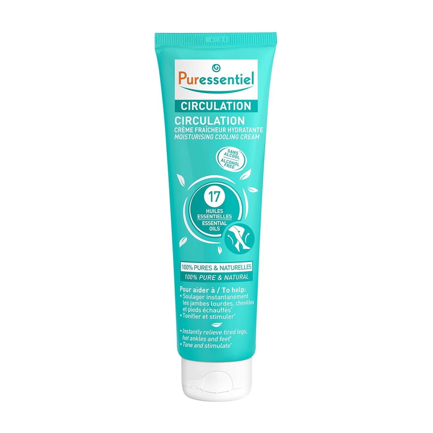 Puressentiel Circulation Moisturizing Cooling Cream - 100% Pure And Natural Oils - Alcohol Free - Supports Circulation - Provides Instant, Lasting Relief For Tired Legs, Ankles And Feet - 3.4 oz