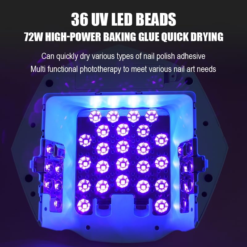 Interchangeable Light Panel & Battery - Cordless Rechargeable 72W UV LED Nail Lamp with Metallic Reflector & Base, Professional Salon-Grade Wireless Gel Nail Dryer Fast Curing Light (White)