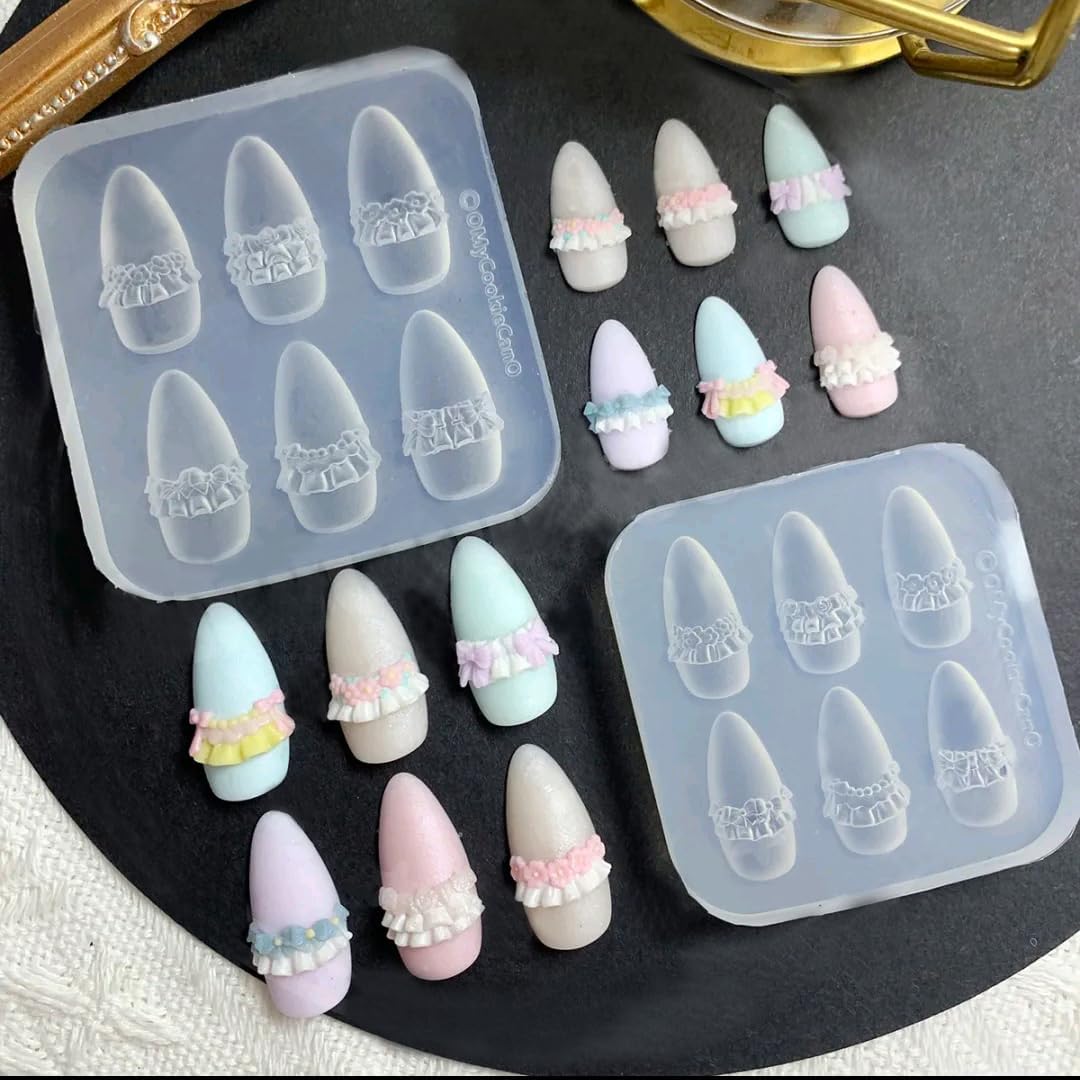 Nail Mold for Nail Art 3D Flowers Nail Charms Cream Lace Pleated Skirt French Design Mold DIY Manicure 3D Carving Template