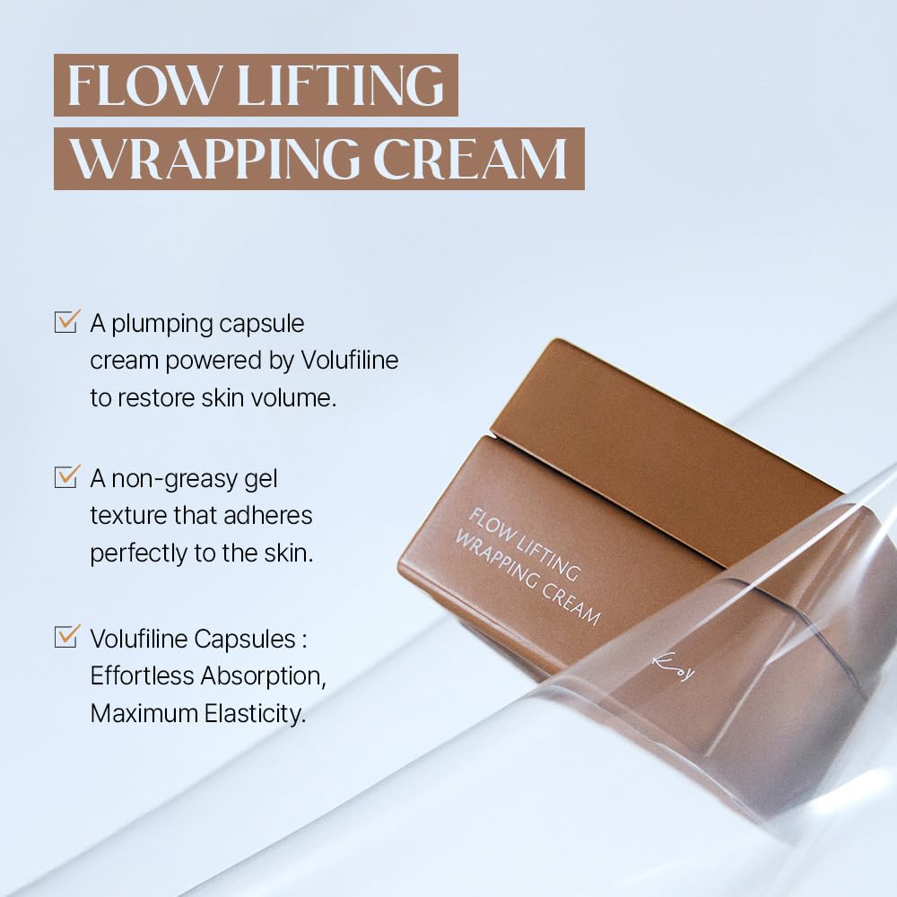 KOY Flow Lifting Wrapping Capsule Cream - Collagen Face Moisturizer For Anti-Aging & Hydration - Visibly Firm Skin with Volufiline Capsule - Travel Kit- Korean Skin Care 1.69 fl.oz