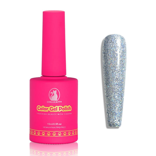 Holographic Glitter Gel Nail Polish, HEMA HPMA TPO Free, Silver Sparkle shimmer, Need UV Lamp Long Lasting Salon Perfect Gel Nail 15ML for Women (BJ-001) | alldaygood beauty