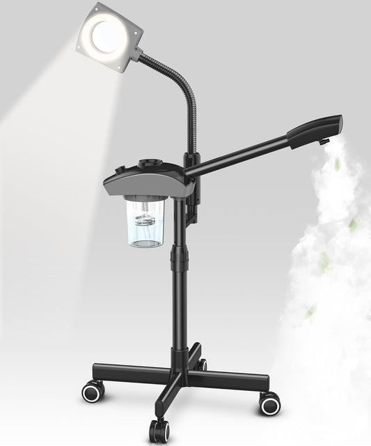 TASALON Professional Ionic Facial Steamer, 2-in-1 Face Steamer for Facial with 5X Magnifying Foldable Arm, Mist Face Steamer Salon Spa Beauty Skin Care Equipment, Aroma Therapy Nozzle Included- Blcak | alldaygood beauty