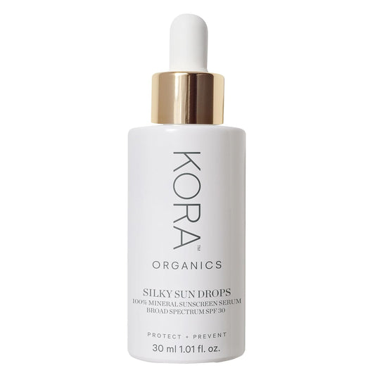 KORA Organics Silky Sun Drops, Mineral Sunscreen Serum SPF 30 with Reef-Safe Non-Nano Zinc Oxide, UVA/UVB Protection, Certified Organic, Cruelty Free, 1.01 oz | alldaygood beauty