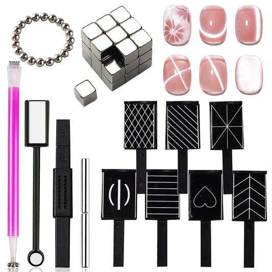 59 Pcs Nail Magnet Tool Set,3D Cat Eye Gel Painting Nails Art Strong Magnetic Wand, Multi-function Cube Magnets Round Magnet Beads Nail Design Tools for Glitter Cat Eye Effect DIY Accessories | alldaygood beauty