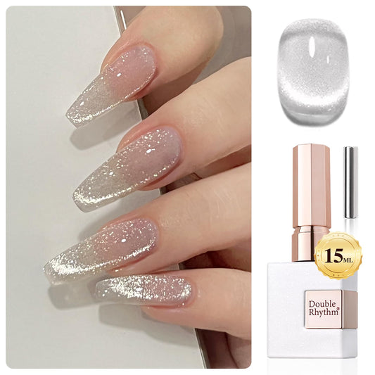 Double Rhythm 0.5 OZ Cat Eye Gel Polish with Magnet 15ML Holographic Glitter Shimmer Translucent Jelly Color Magnetic Polish Salon DIY at Home (Silver-MC1019) | alldaygood beauty