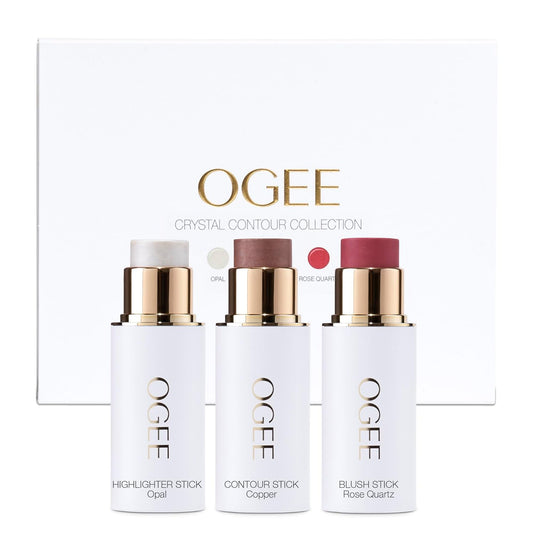 Ogee Face Stick Crystal Collection Trio - Contour Stick Makeup Collection - Certified Organic Contour Palette - Includes Bronzer Stick, Blush Stick & Highlighter Stick | alldaygood beauty