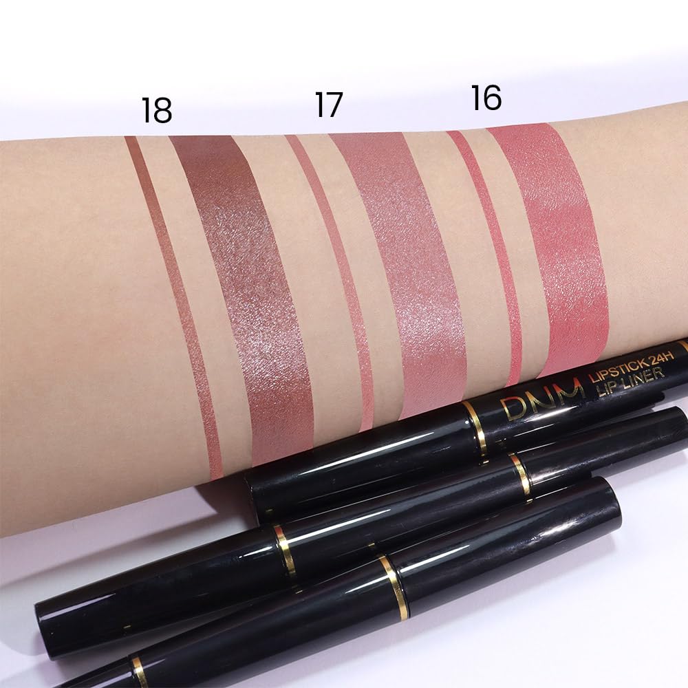 Kaely 2-in-1 Nude Brown Metallic Shine Shimmer Lip Liner & Lipstick Combo Set Kit for Women, Lightweight Hydrating Formula High Impact Full Coverage Lipstick and Lip Liner Makeup Gloss 18