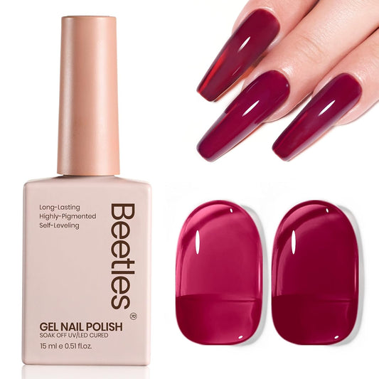 Beetles Burgundy Red Gel Nail Polish - 15ML Wine Red Neutral Cherry Color Jelly Fall Gel Polish Soak Off UV Translucent Effect Blushed Wine Series Manicure Gift for Women | alldaygood beauty