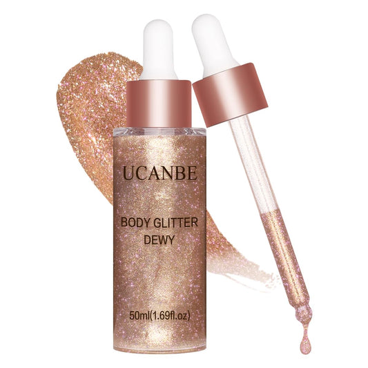 UCANBE Hydrating Body Glitter Dewy Highlighter Makeup Luminizer Drops Body Shimmer Liquid Face Glow Sparkles for Women Gifts (Rose Gold - 03) | alldaygood beauty