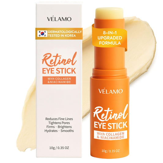 VELAMO ADVANCED Retinol Eye Balm Stick: Made in Korea, Travel Essentials, Upgraded 8-in-1 Formula with Collagen, Niacinamide & Peptides – Under Eye Cream for Dark Circles, Puffiness & Wrinkles 0.35oz