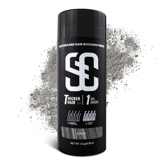 SOVONCARE Hair Fibers for Thinning Hair Gray, Hair Building Fibers for Bald Spots Undetectable & Natural, Conceals Hair Loss Fill In Fine, Hair Powder Hair Thicker Instantly for Women & Men 28g
