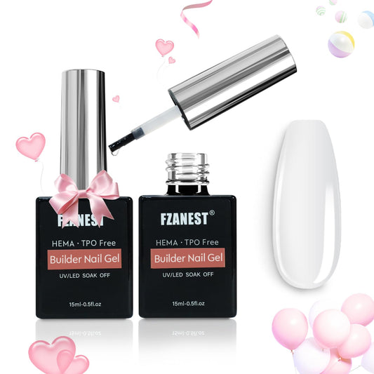 FZANEST Builder Nail Gel Hema & TPO-Free 15ml *2 pcs Clear Hard Gel Extension For Nails Thickening Strengthener Brush on Builder Bottle Soak Off UV Holiday Nail Art Design for Girls | alldaygood beauty