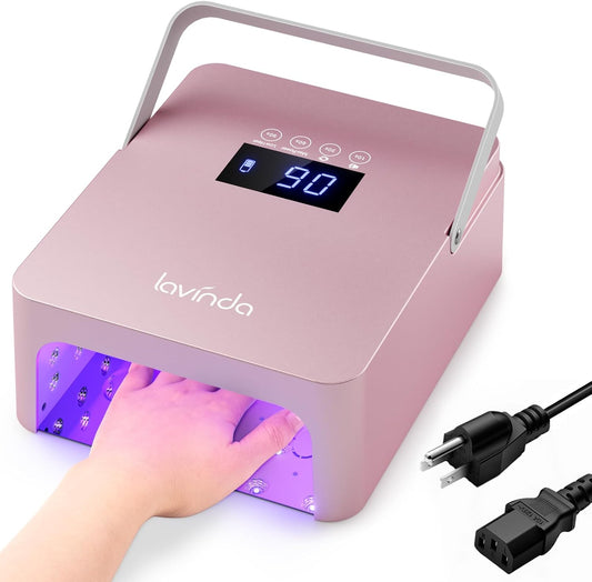 Lavinda 60W Large UV LED Nail Lamp with Portable Handle, Rechargeable 5200mAh Nail Dryer with Dual Controls, Max/Low Heat, 3-Prong Safety Adapter & LCD for Salon & Home. | alldaygood beauty