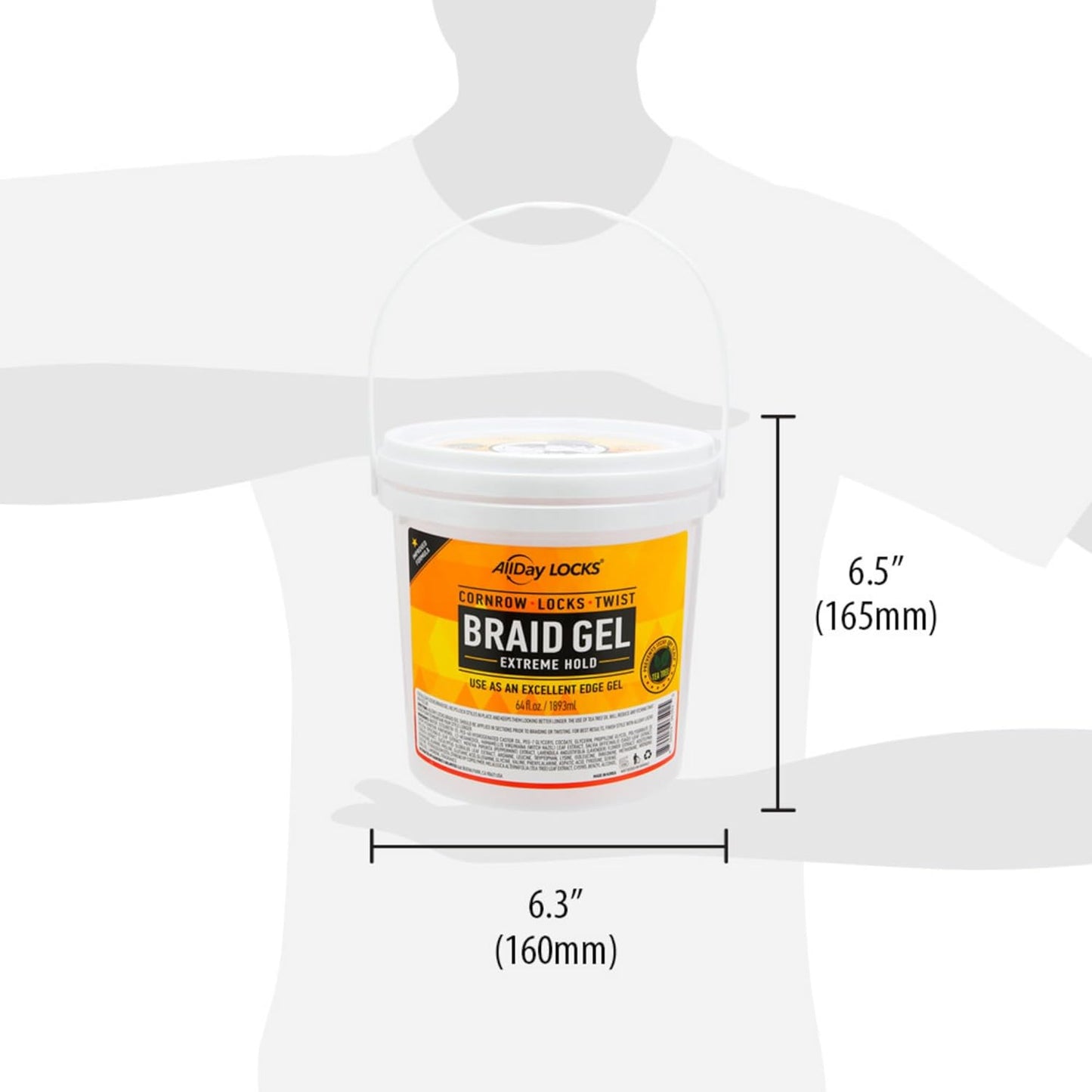 AllDay Locks Braid Gel (Bucket) | Extreme Hold, High Shine | Frizz & Flake-Free Edge Control | Tea Tree, Lavender, Peppermint Oil | Slick & Style Braids, Locks, Twists, Cornrows | 64 oz