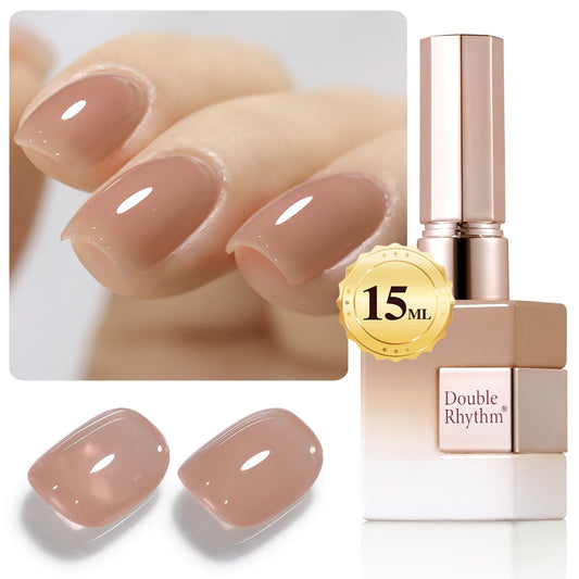 Double Rhythm Translucent Gel Polish Sheer Neutral Natural Light Milky Same Color Same Bottle 15ML Jelly UV Polish Nail Art DIY at Home (Jelly Nude Brown-A1492) | alldaygood beauty