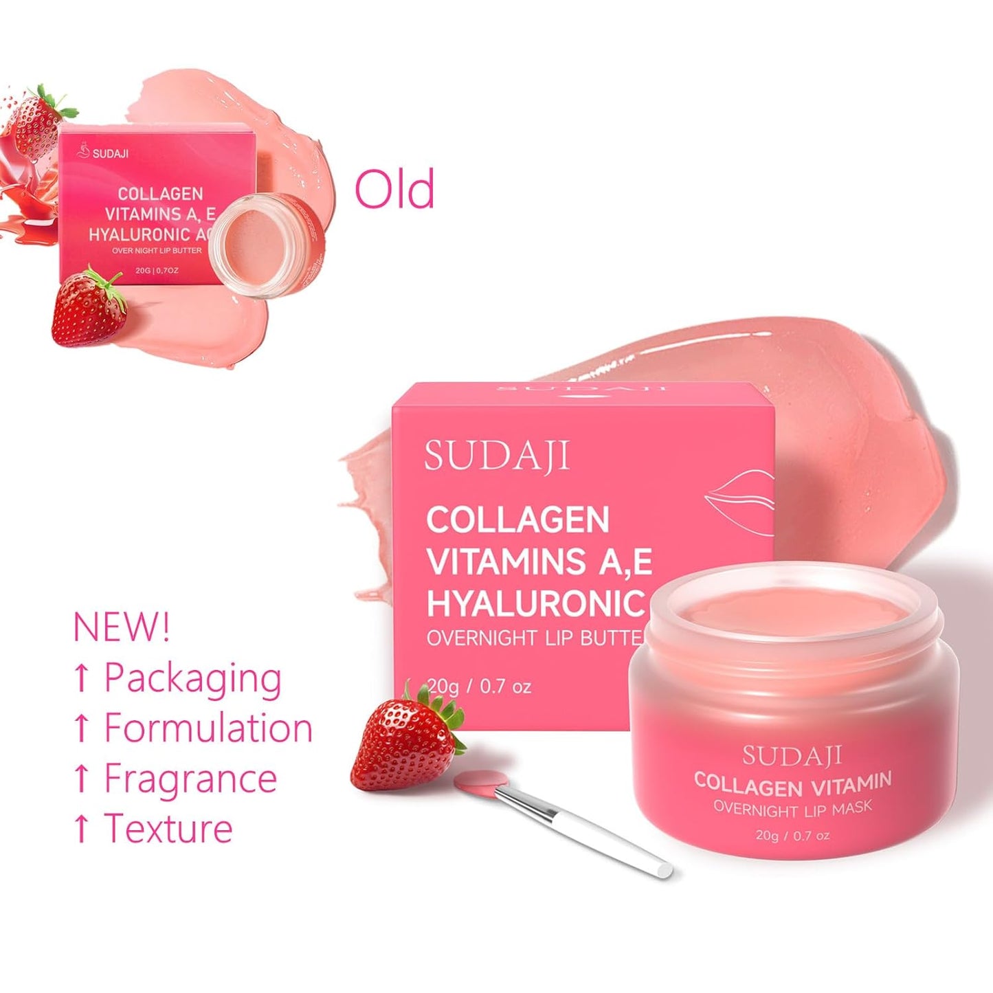 Collagen Lip Mask, Lip Balm Hydrating, Overnight Lip Moisture with Hyaluronic Acid & Vitamins E, A- Sleeping Nourishing Lip Butter Balm for Dry Lips