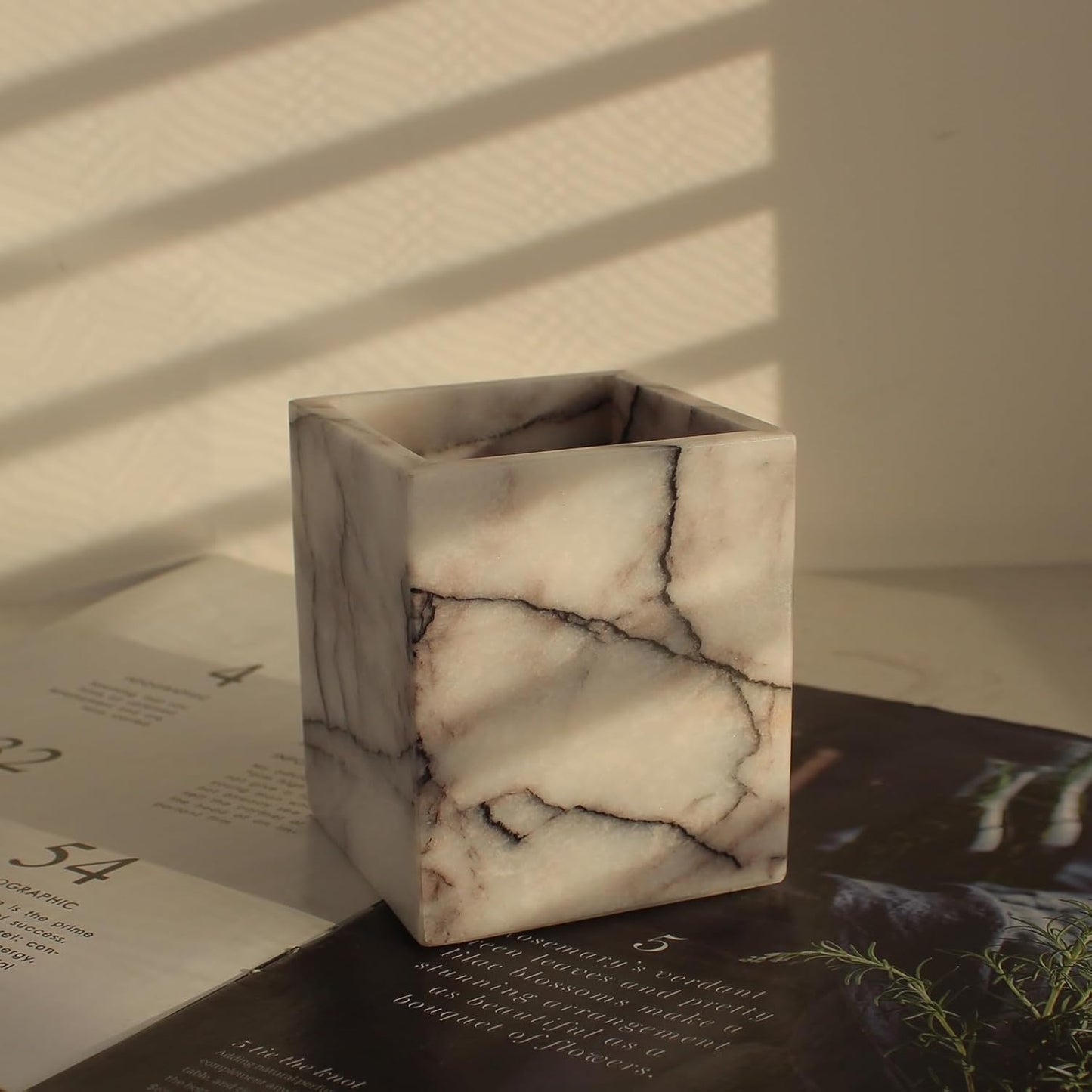 Natural Lilac Marble Toothbrush Holders for Bathroom, Marble Makeup Brush Holder Countertop Organizer