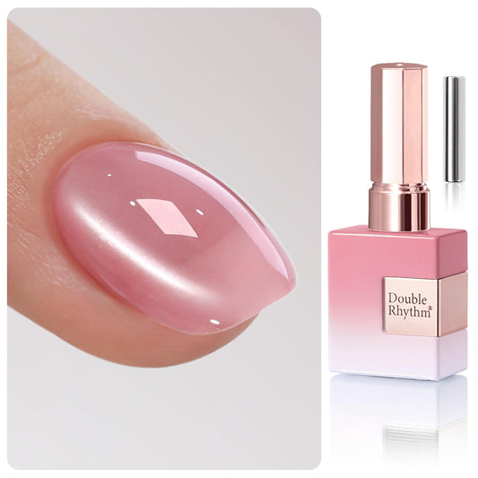Double Rhythm 0.5 OZ Cat Eye Gel Polish with Magnet 15ML Holographic Glitter Shimmer Translucent Jelly Color Magnetic Polish Salon DIY at Home (Pink Builder-MC1202) | alldaygood beauty
