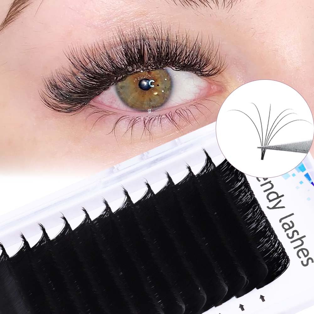 Easy Fan Volume for Lash Artists: Wendy, Handmade Fans for Eyelash Extensions, Self Fanning, Blooming, C-KH, Black, D-0.05-14