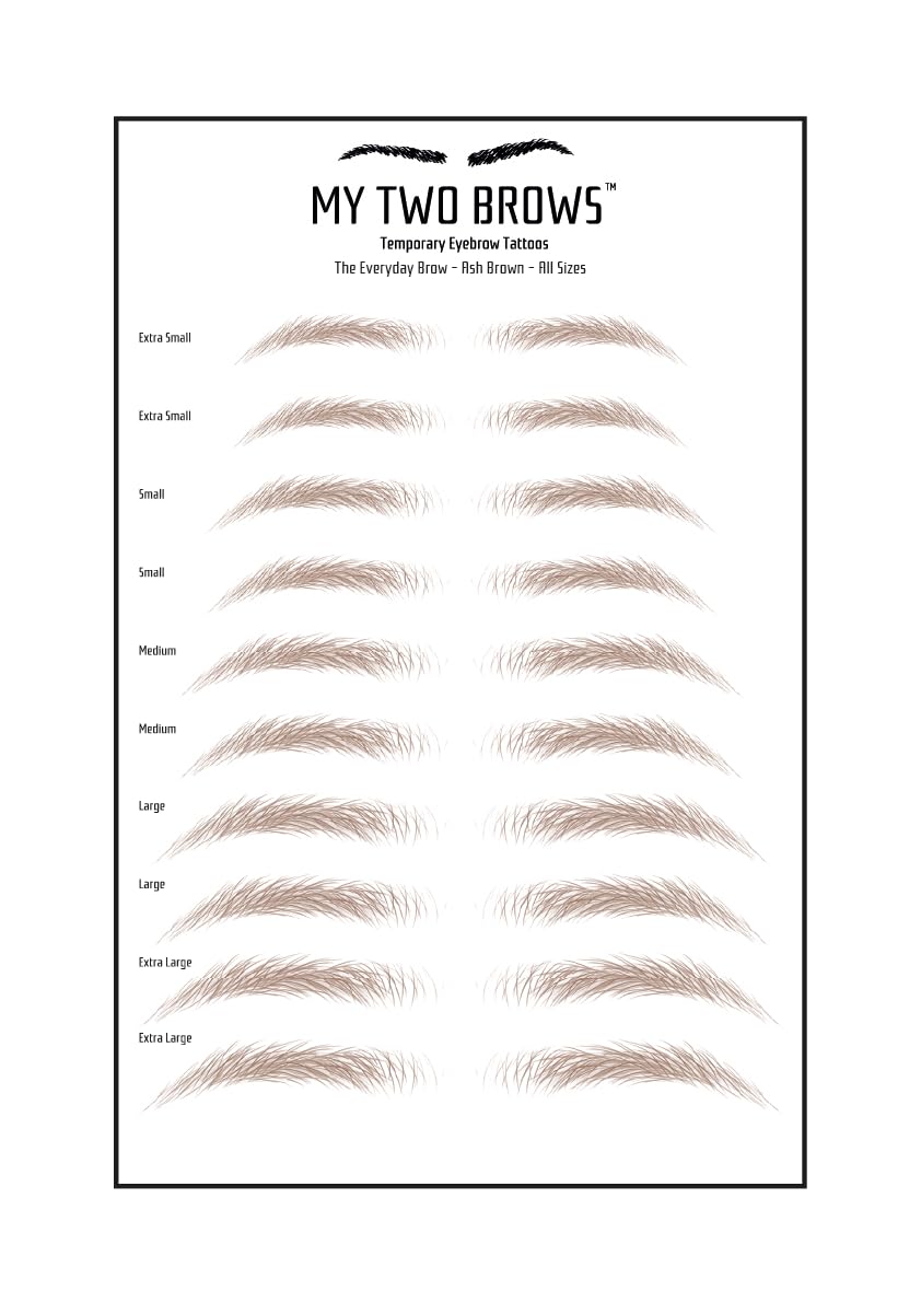 (10 pairs) Ash Brown Temporary Eyebrow Tattoo - Extra Small Size - Waterproof & Smudgeproof - Everyday Brow Style Eyebrow Stickers - Sheet Lasts up to 30 Days - Won't Work on Existing Brows
