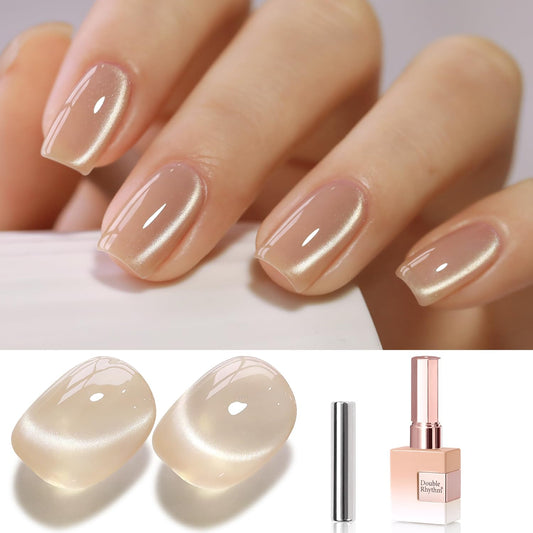 Double Rhythm 0.5 Oz Cat Eye Gel Polish with Magnet Same Color Same Bottle Holographic Glitter Shimmer Translucent Color Salon 15 ML Magnetic Nail Art (Pale Nude-MC1148) | alldaygood beauty