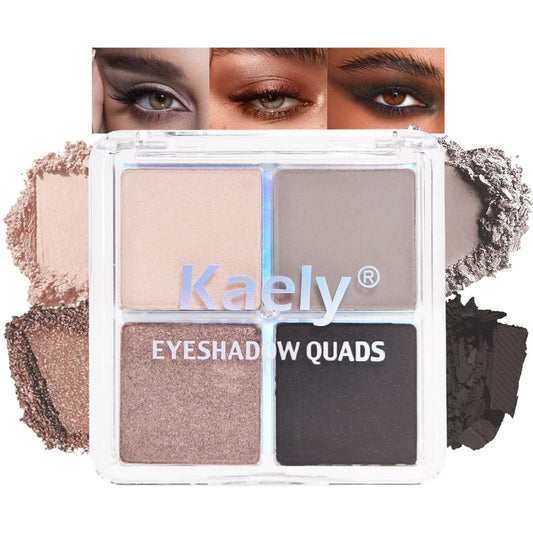 Kaely Powder Eyeshadow Quad, Smoky Black Gray Matte Glitter Eyeshadow Palette Makeup, Neutral Eye Shadow Palette for Older Women Pigmented Waterproof, sombras para ojos, Blendable, Cruelty-free, 07 | alldaygood beauty