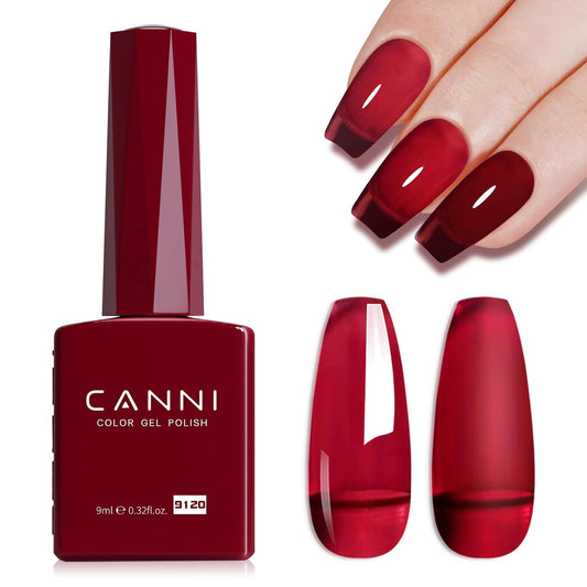 CANNI Jelly Red Gel Polish – 0.3oz Translucent Deep Dark Red Sheer Wine Color, High Gloss UV/LED Soak-Off Gel Nail Polish for DIY Manicure, Salon Quality For Girls & Women | alldaygood beauty