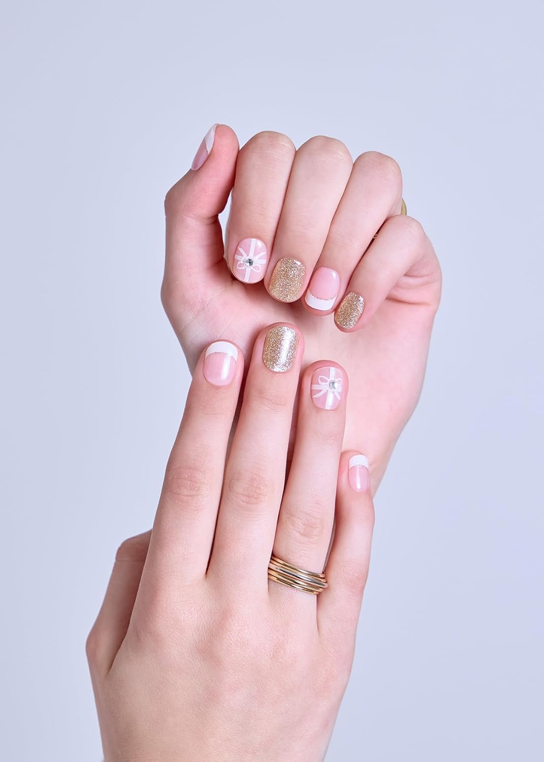 ohora Semi Cured Gel Nail Strips (N Christmas Surprise) - White/Nude, Works with Any UV/LED Lamps, Salon-Quality, Long Lasting, Easy to Apply & Remove - Includes 2 Prep Pads, Nail File & Wooden Stick