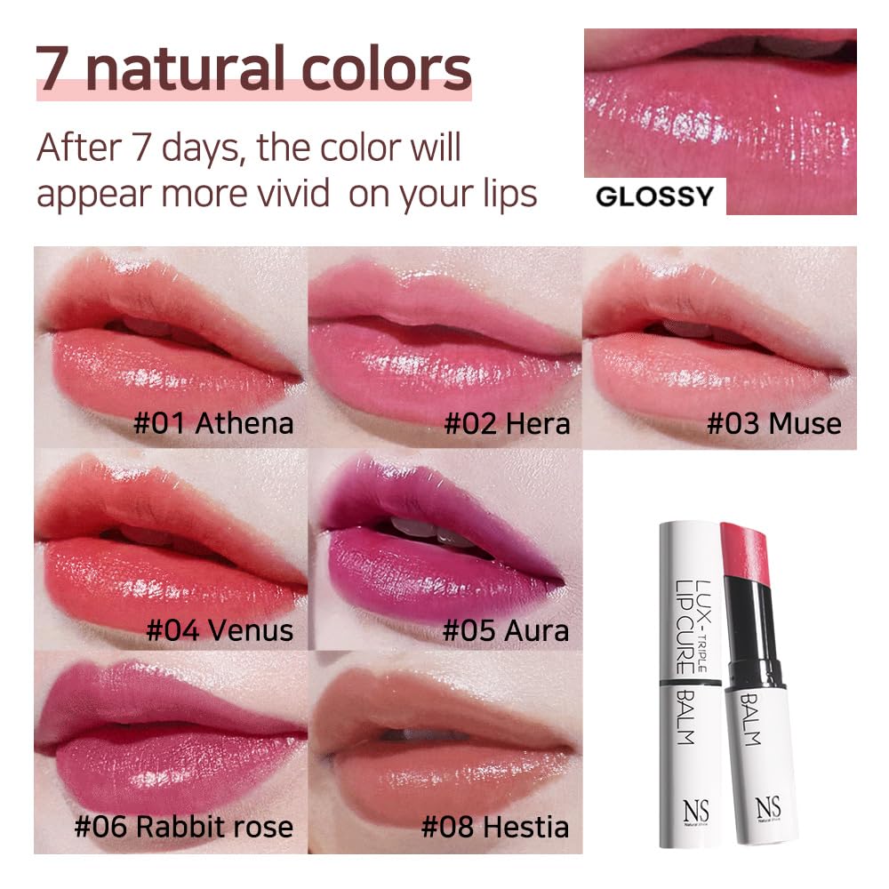 Lux Triple Lip CURE Glossy Balm (0.17oz) (AURA(Deep magenta pink)) 4 million units sold in Korea, Natural Tinted Korean Lip Balm, Petroleum/Paraben Free, Lip Butter,lip balm hydrating