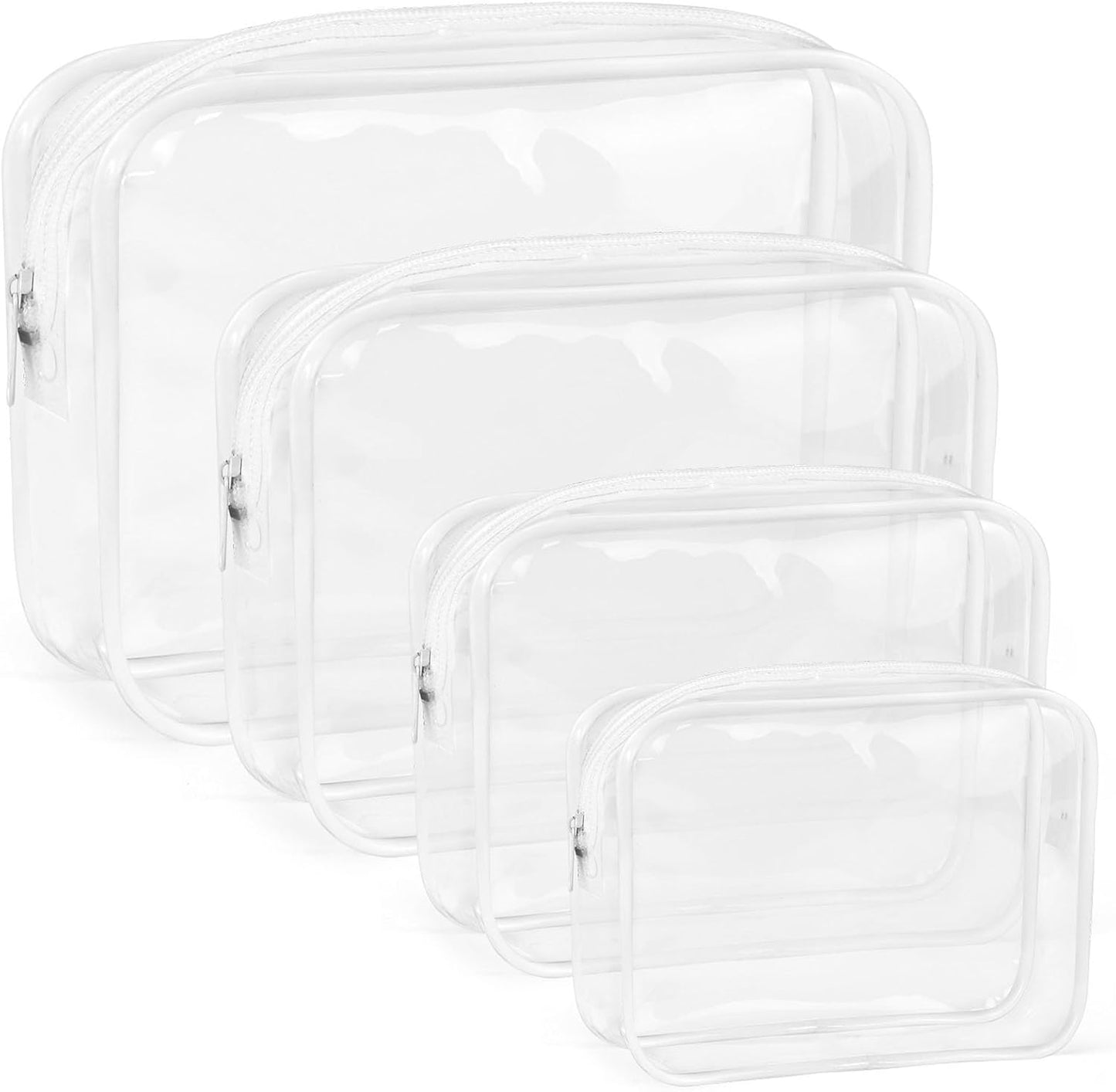 Clear Makeup Bags Plastic Cosmetic Bag TAS Toiletry Bag for Travelling PVC Clear Pouch Organizer Bag for Women (4, white, Multisize)