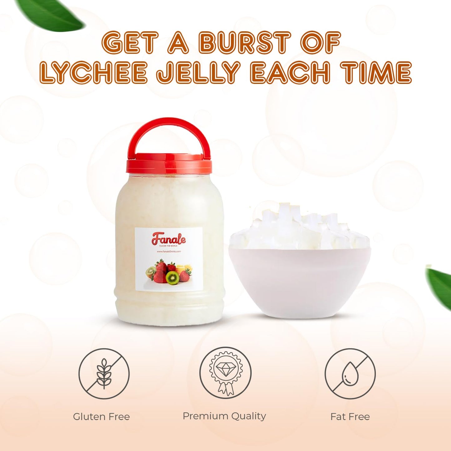 Fanale Coconut Jelly Topping nata de coco for Bubble Tea 8.3 lb | Lychee Jelly | for Boba Tea, Smoothies, Slushes, Desserts | 8.3 pound (Pack of 4) | JEL005-CS