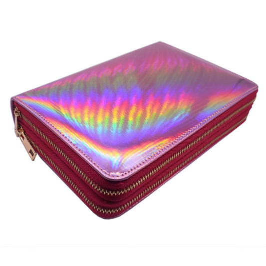 Mezerdoo 216 Slots Stamping Plate Holder Case Rainbow Laser Design Round Square Rectangular Nail Art Stamp Template Organizer 1pcs Empty Nail Art Plate Case Bag (pink- 216 Slots)