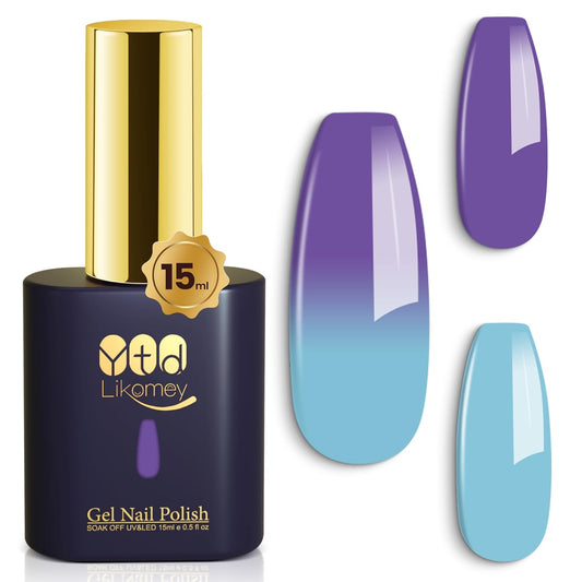 YTD Likomey Color Changing Gel Nail Polish,15ml Mockingbird Egg Blue To Purple Mood Temperature Change Colors,Fall Winter Thermal Ombre UV Manicure Pastel UV Nail Varnish,WB343 | alldaygood beauty