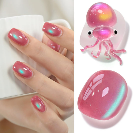 Double Rhythm Jelly Glass Cat Eye Gel Polish with Magnet 15ML Holographic Glitter Shimmer Translucent Sheer Color Magnetic Nail Polish Salon DIY at Home (Pink Teal-MC1267) | alldaygood beauty