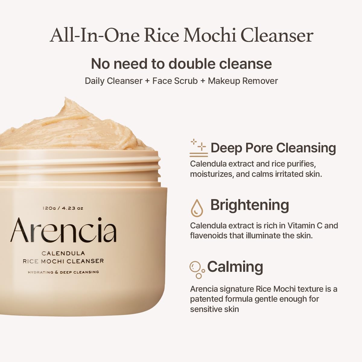 Calendula Rice Mochi Fresh Cleanser - Moisturizing, Brightening & Deep-Cleansing (4.23oz)