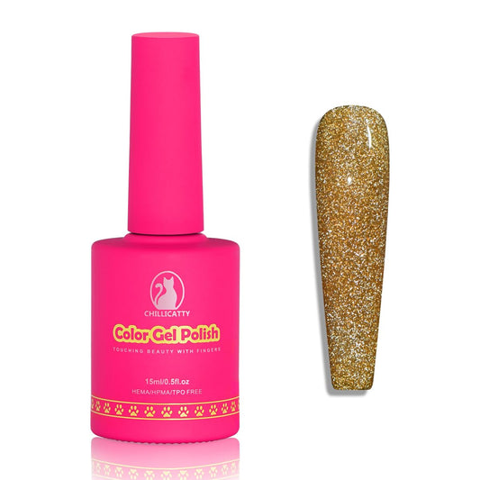 Reflective Glitter Gel Nail Polish, HEMA HPMA TPO Free, Gold Flash Diamond Shimmer, Need UV Lamp Long Lasting Salon Perfect Gel Nail 15ML for Women (Dia-001) | alldaygood beauty