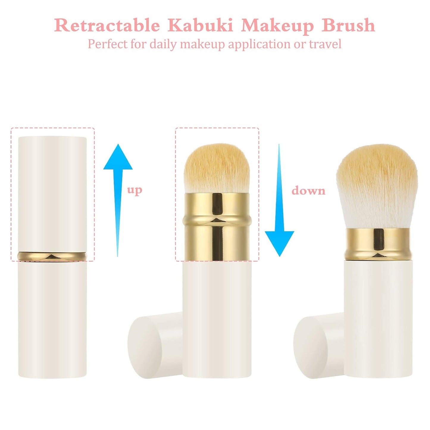 Falliny Retractable Makeup Brush, Travel Powder Brush Face Blush Brush, Portable Kabuki Makeup Brush with Cover for Blush, Sunscreen,Bronzer, Buffing, Flawless Powder Cosmetics