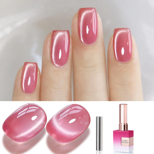 Double Rhythm 0.5 Oz Cat Eye Gel Polish with Magnet Same Color Same Bottle Holographic Glitter Shimmer Translucent Color Salon 15 ML Magnetic Nail Art (Rose Red-MC1170) | alldaygood beauty