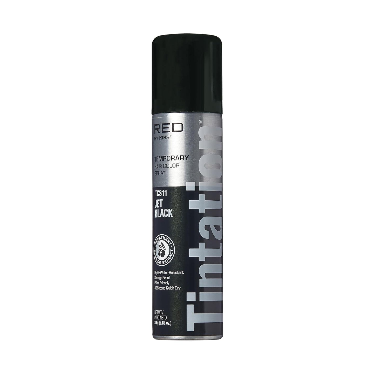 Red by Kiss Tintation Temporary Hair Color Spray, Instant Gray Root Touch Up Coverage, Water-Resistant & Smudge-Proof, Easy Wash Out, Barber & Hairline Touch-Up, Quick-Dry (Jet Black, 2.82 oz)