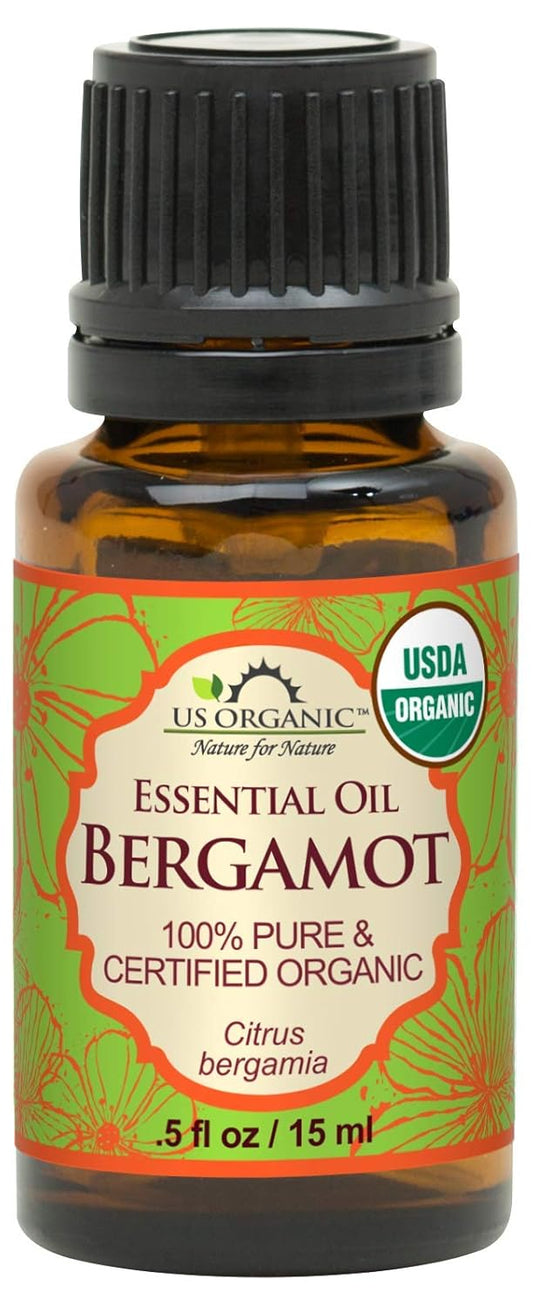 US Organic 100% Pure Bergamot Essential Oil, USDA Certified Organic, Cold Pressed, with Euro droppers (More Size Variations Available) (15 ml / .5 fl oz) | alldaygood beauty