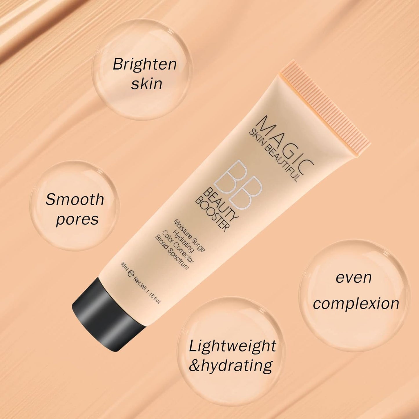 Boobeen Hydrating BB Cream - Full-Coverage Foundation & Concealer, Color Correcting Tinted Moisturizer for All Skin Types - Evens Skin Tone