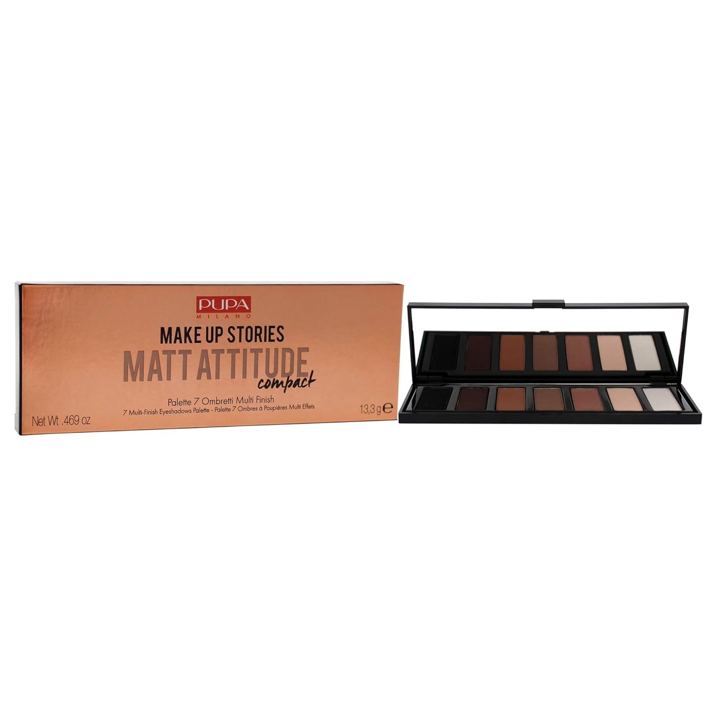 Pupa Milano Make Up Stories Eyeshadow Palette 003 Matt Attitude - 7-Shade Shadow Collection with Matte, Satin, and Metallic Color Options - High Pigment Formula - Soft, Blendable Texture - 0.469 oz
