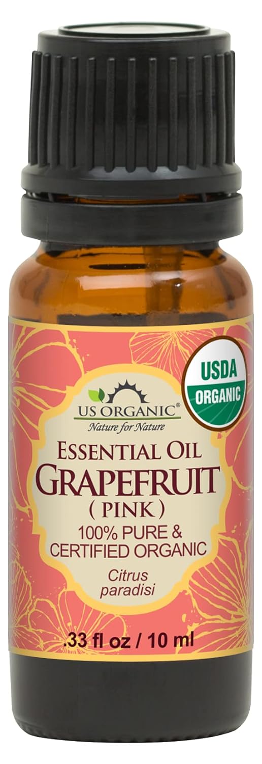 US Organic Grapefruit Pink Essential Oil, USDA Certified Organic, Cold Pressed, 100% Pure, for Face, Hair, Skin, Aromatherapy, and More (10 ml) | alldaygood beauty