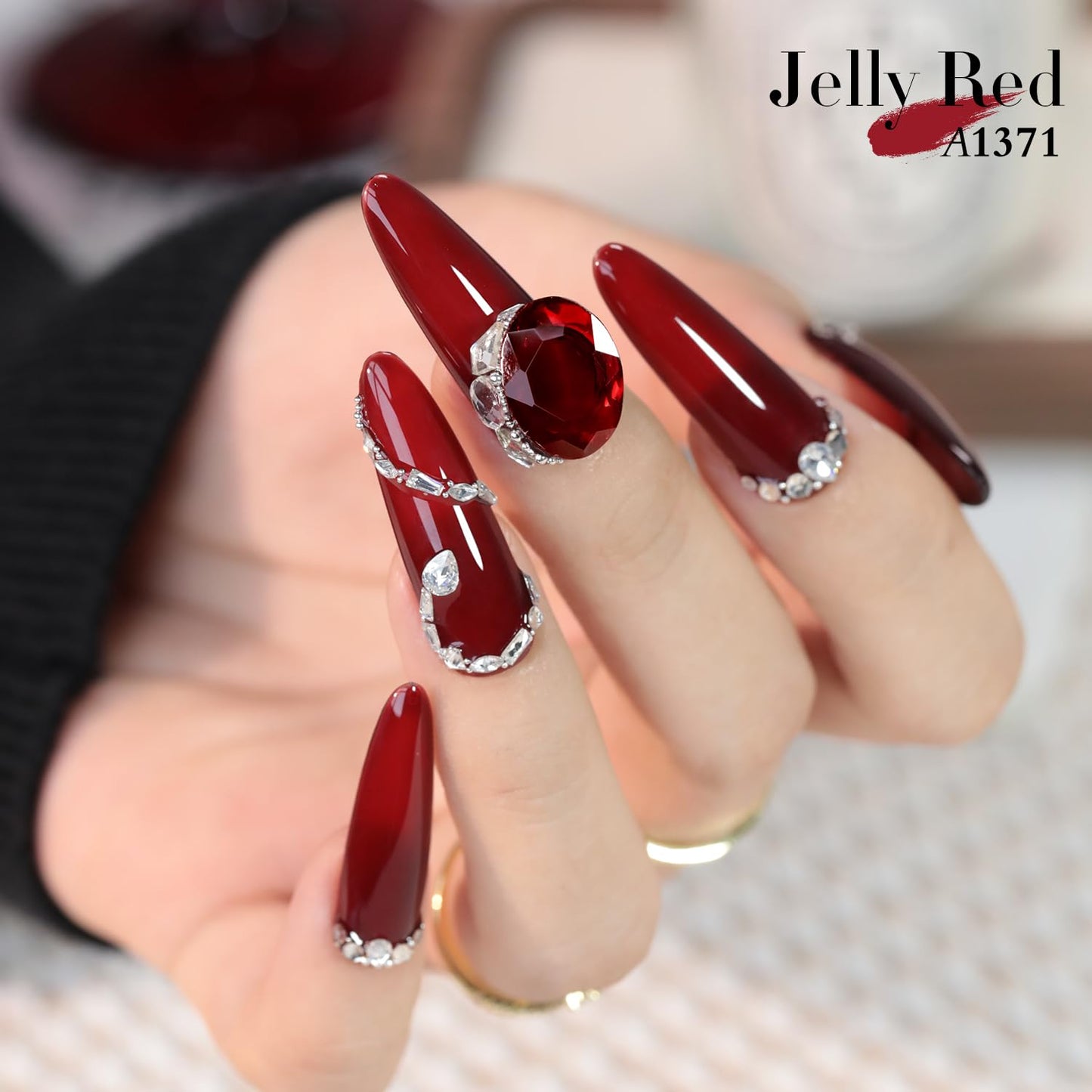 Double Rhythm 0.5Oz Jelly Gel Polish Translucent Sheer Neutral Natural Light Milky Same Color Same Bottle 15ML Burgundy Gel DIY at Home (Blood Red-A1371)