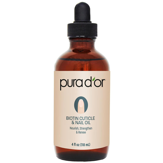 PURA D'OR 4 Oz Nail and Cuticle Oil - Nourishing Treatment with Dropper - Natural Blend Enriched with Biotin, Vitamin E, Milk for Nail Growth, Healthy Nail Beds and Great for Acrylic Nails | alldaygood beauty