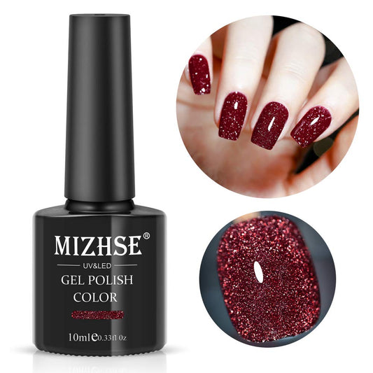 MIZHSE Diamond Gel Nail Polish, Reflective Glitter Red Gel Polish, Christmas Sparkly Shiny Nail Art Varnish Manicure Kit, Soak Off Nail Art for Beginners DIY at Home | alldaygood beauty