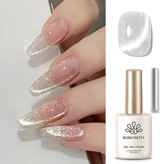Born Pretty Cat Magnetic Eye Gel Nail Polish, Holographic Glitter Super Shine Gel Nail Polish Soak Off Led Nail Polish Nail Art Gel Manicure Salon DIY Gifts 15ML | alldaygood beauty